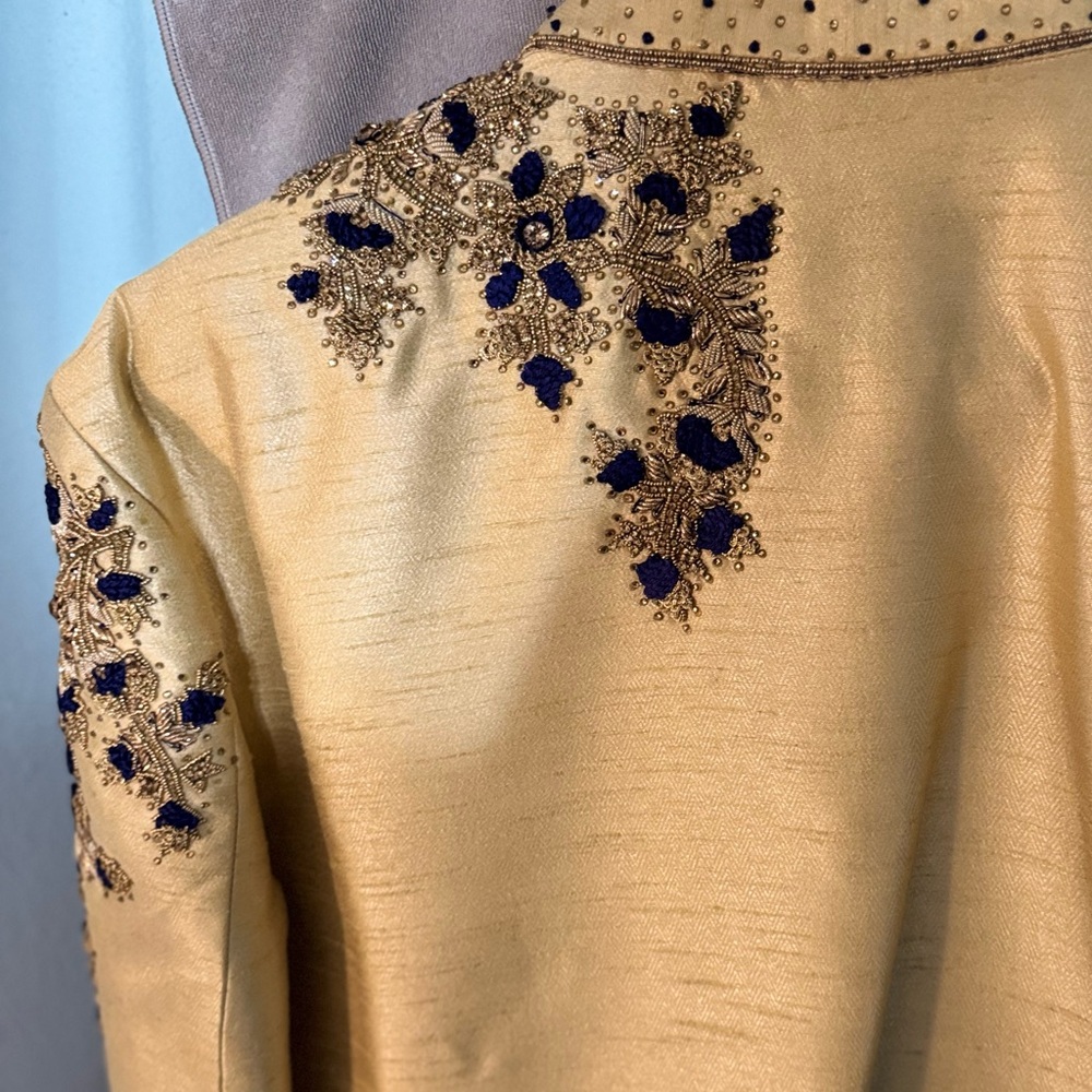 Royal Blue and Gold Sherwani - Picture 6 of 6